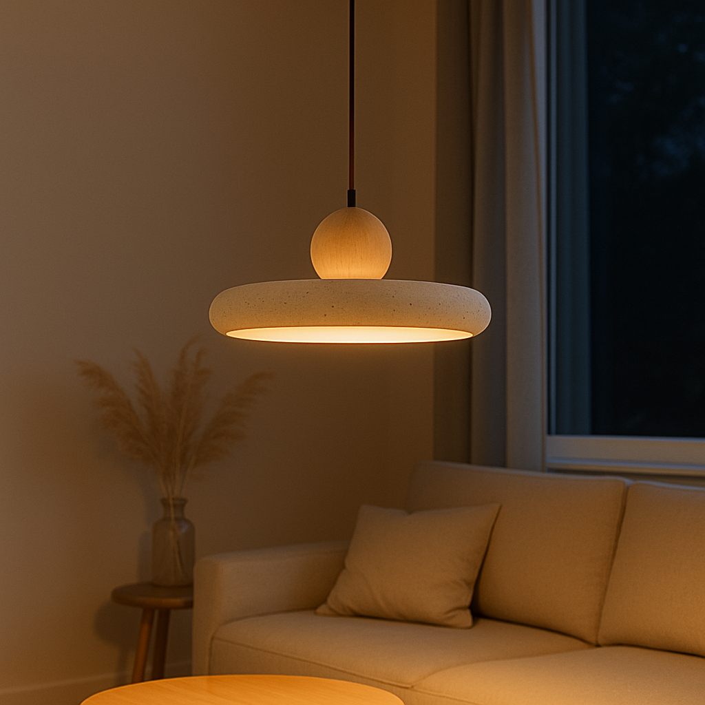 Modern Pendant Lamp | Natural Travertine and Wood Design 4