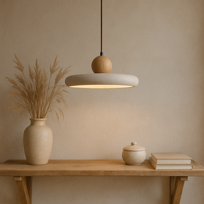 Modern Pendant Lamp | Natural Travertine and Wood Design 5