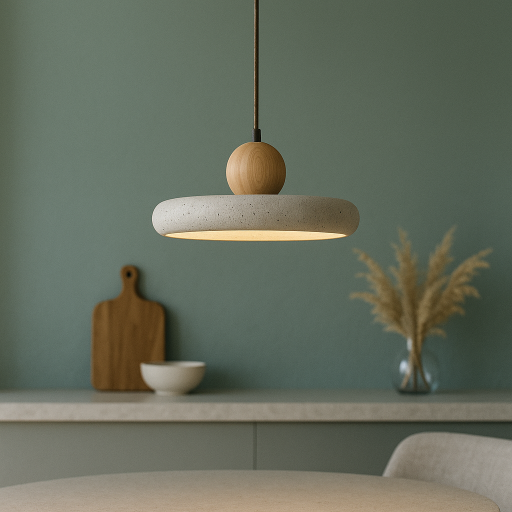 Modern Pendant Lamp | Natural Travertine and Wood Design 6