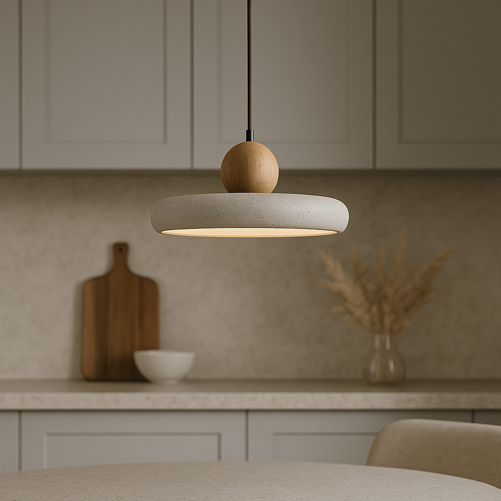 Modern Pendant Lamp | Natural Travertine and Wood Design 7