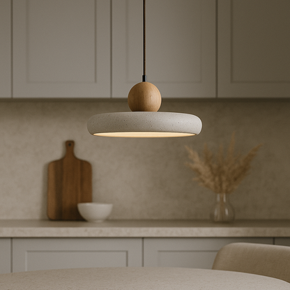 Modern Pendant Lamp | Natural Travertine and Wood Design 7