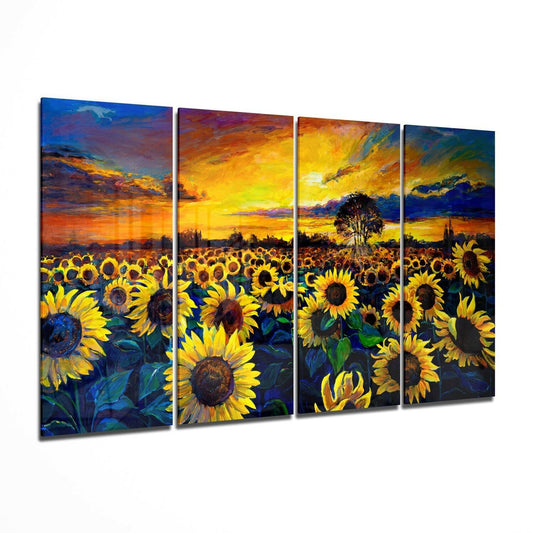 Sunflowers 4 Pieces Mega Glass Wall Art (59"x36")