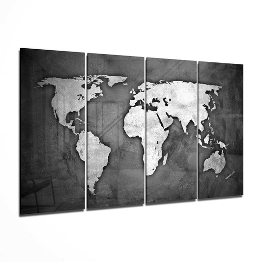 World Map 4 Pieces Mega Glass Wall Art (59"x36")