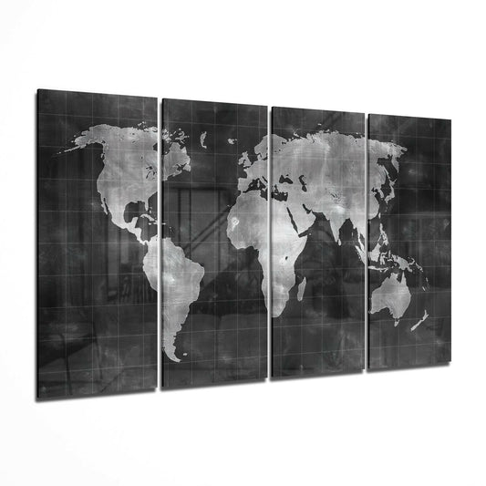 World Map 4 Pieces Mega Glass Wall Art (59"x36")