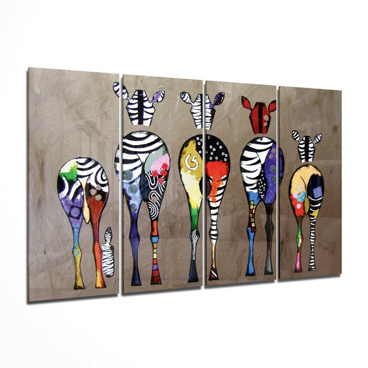 Zebras 4 Pieces Mega Glass Wall Art (59"x36")