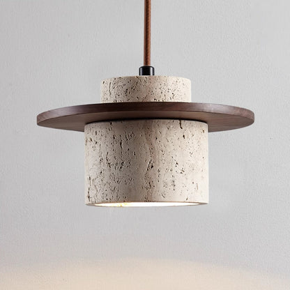 Pendant Lighting Fixture | Elegant Natural Stone Design with Wood Accents 0