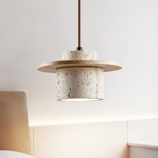 Pendant Lighting Fixture | Elegant Natural Stone Design with Wood Accents 2