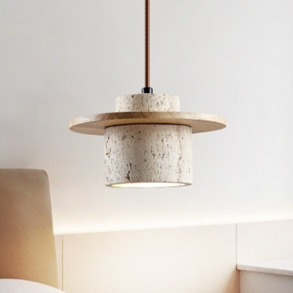 Pendant Lighting Fixture | Elegant Natural Stone Design with Wood Accents 2
