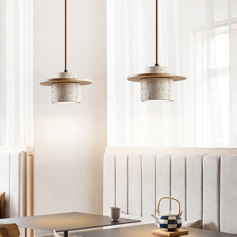 Pendant Lighting Fixture | Elegant Natural Stone Design with Wood Accents 3