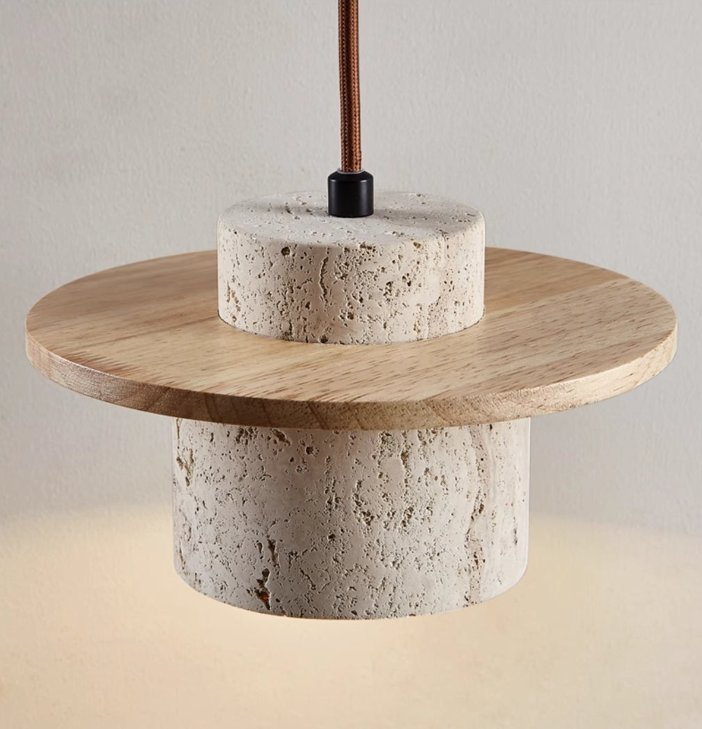 Pendant Lighting Fixture | Elegant Natural Stone Design with Wood Accents 5