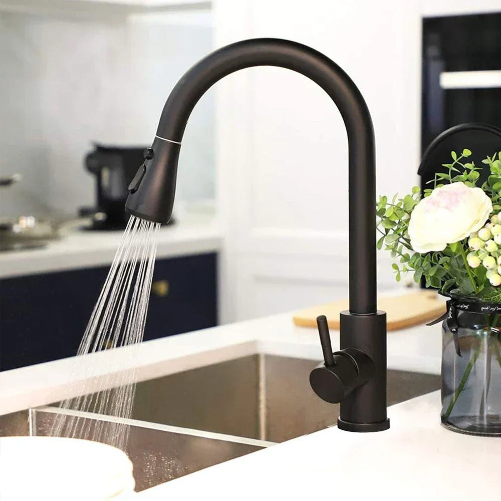 Pull-Down Kitchen Faucet | Modern Black Stainless Steel Design with Sprayer 2