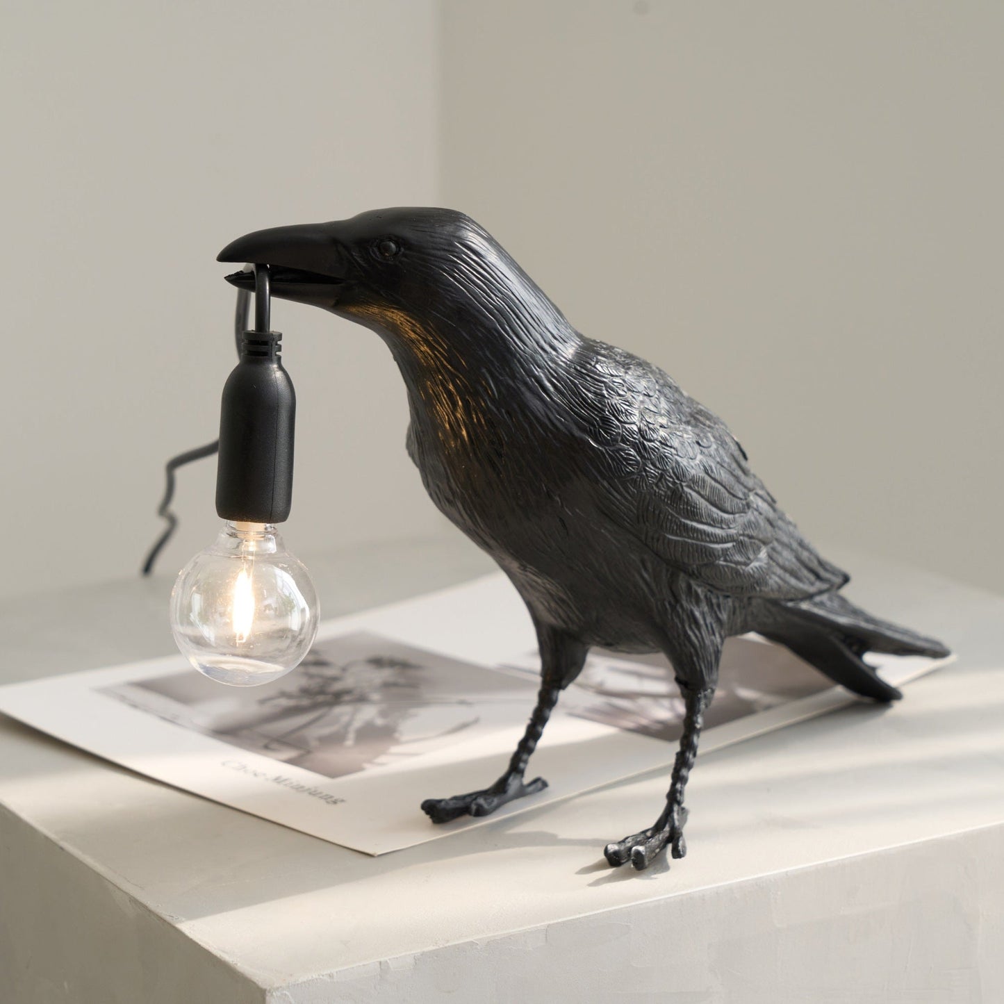 Raven Table Lamp | Unique Resin Sculpture with Edison Bulb for Bedroom and Living Room 3