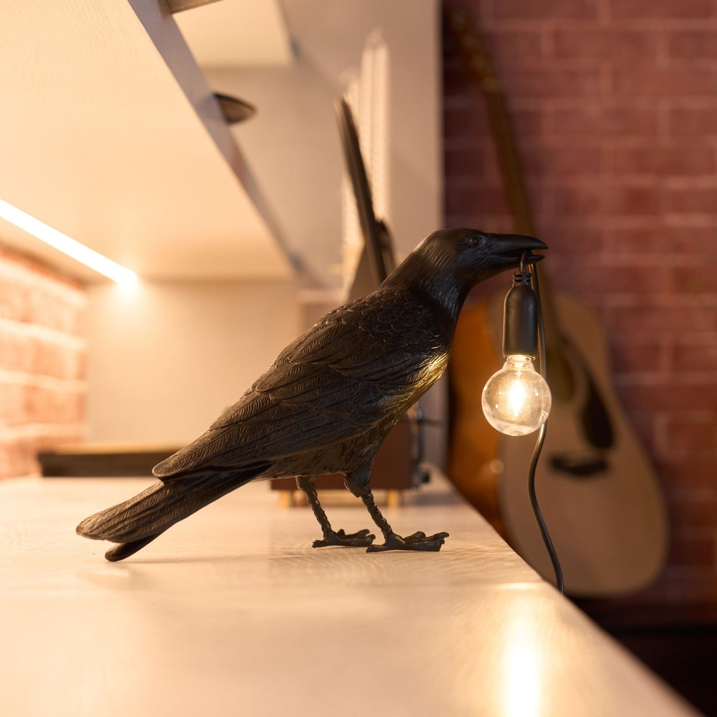 Raven Table Lamp | Unique Resin Sculpture with Edison Bulb for Bedroom and Living Room 4