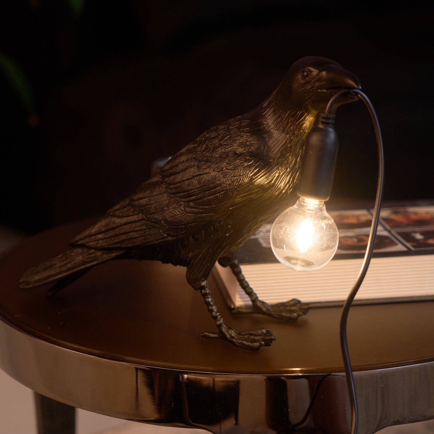 Raven Table Lamp | Unique Resin Sculpture with Edison Bulb for Bedroom and Living Room 7