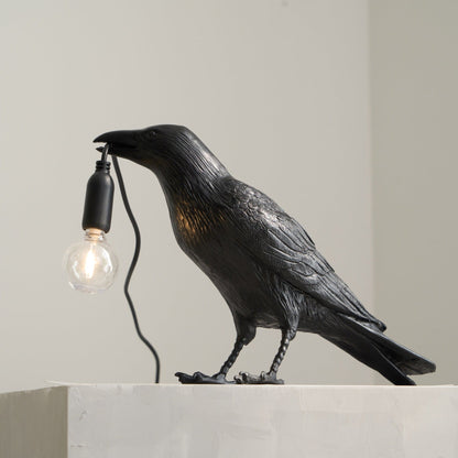 Raven Table Lamp | Unique Resin Sculpture with Edison Bulb for Bedroom and Living Room 8