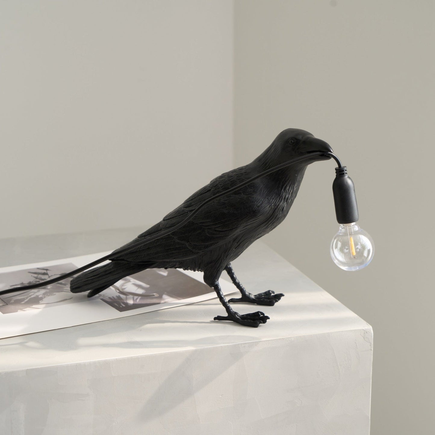 Raven Table Lamp | Unique Resin Sculpture with Edison Bulb for Bedroom and Living Room 9