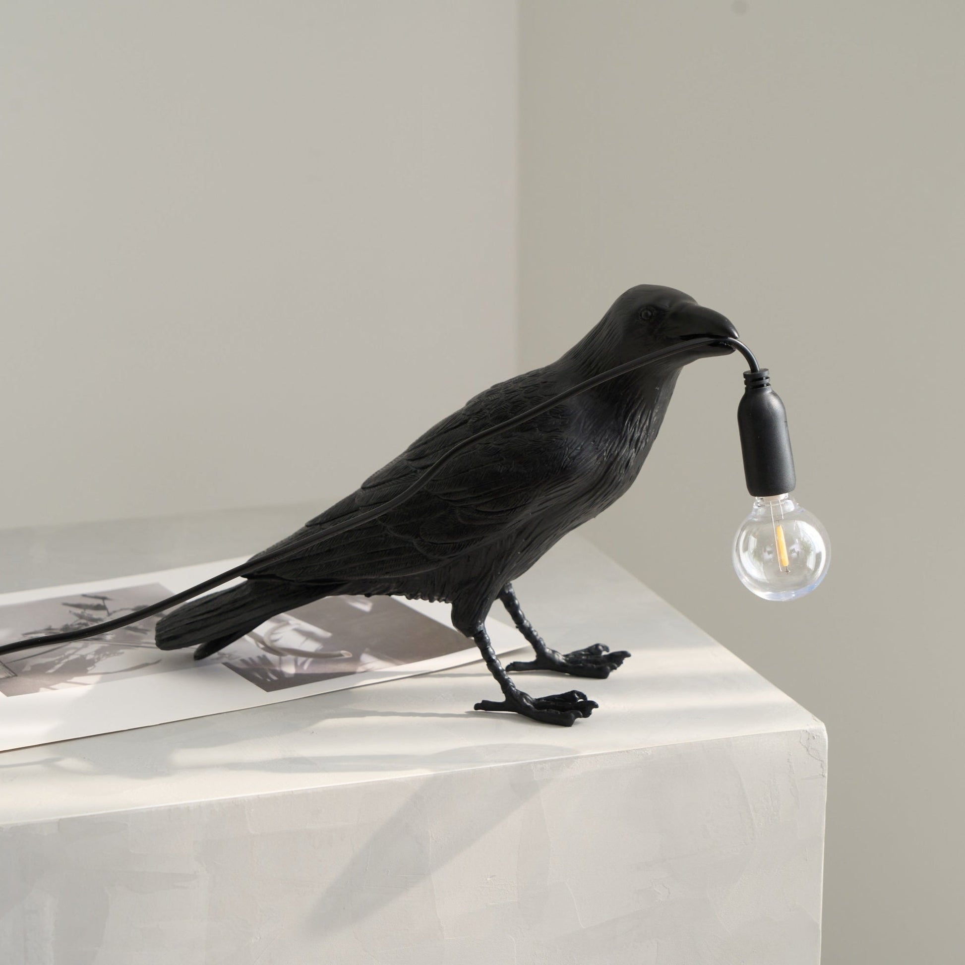 Raven Table Lamp | Unique Resin Sculpture with Edison Bulb for Bedroom and Living Room 9