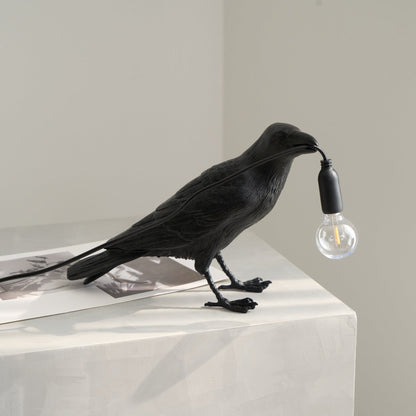 Raven Table Lamp | Unique Resin Sculpture with Edison Bulb for Bedroom and Living Room 9