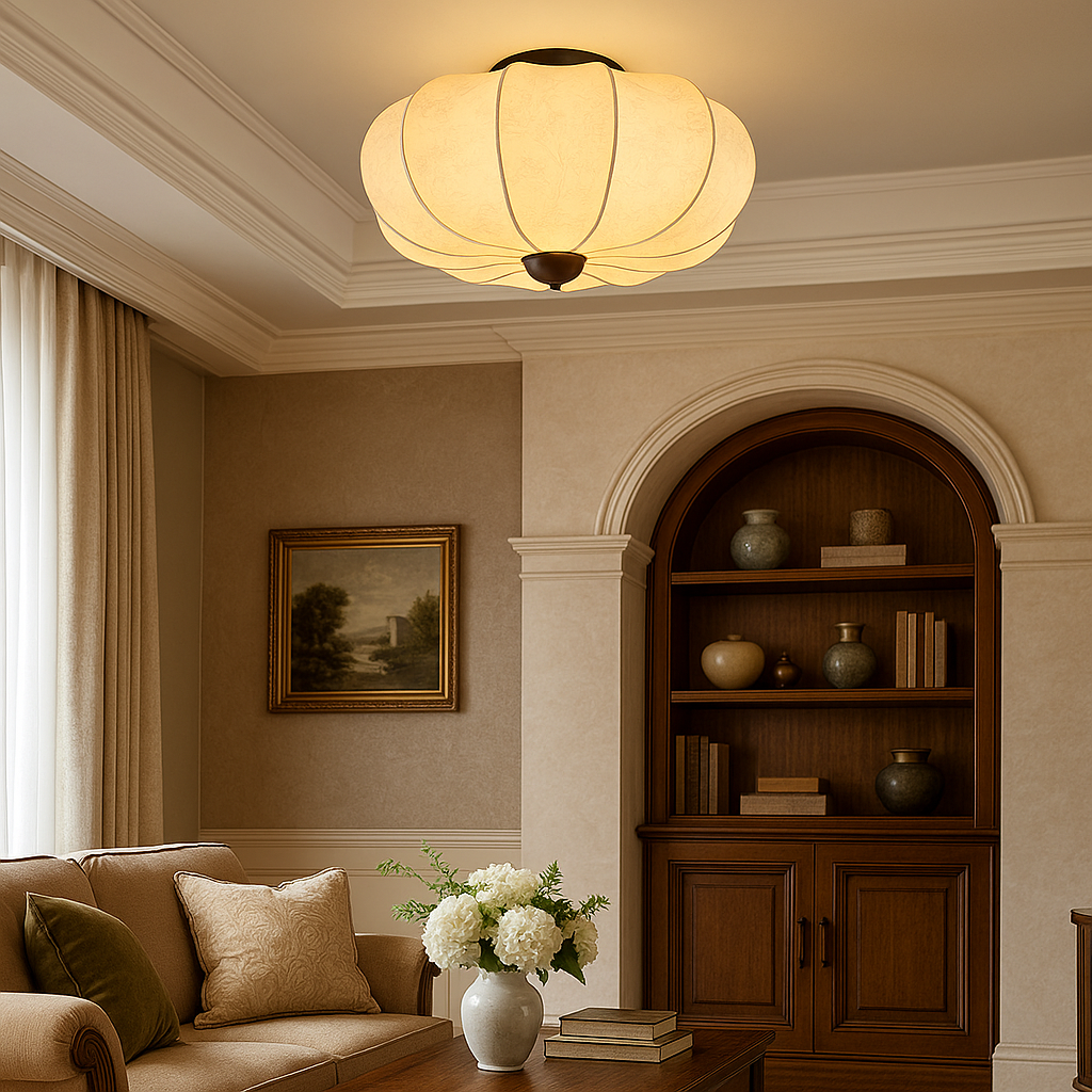 Retro Ceiling Lamp | Silk Shade with Medieval Design 0