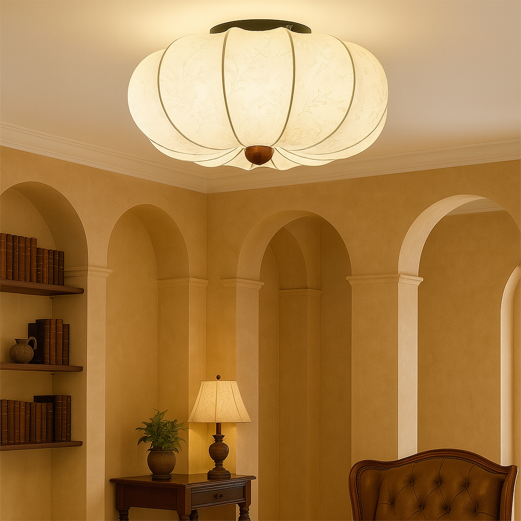 Retro Ceiling Lamp | Silk Shade with Medieval Design 2