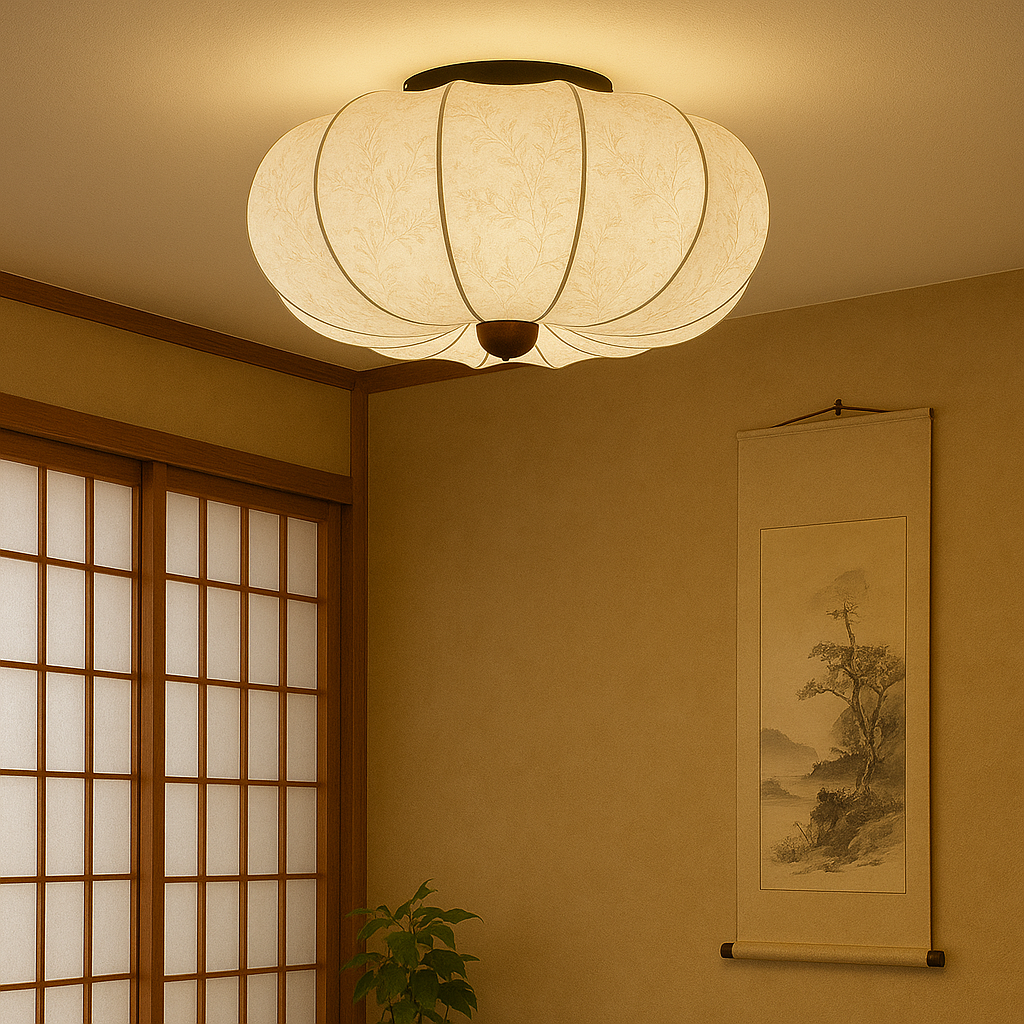 Retro Ceiling Lamp | Silk Shade with Medieval Design 3