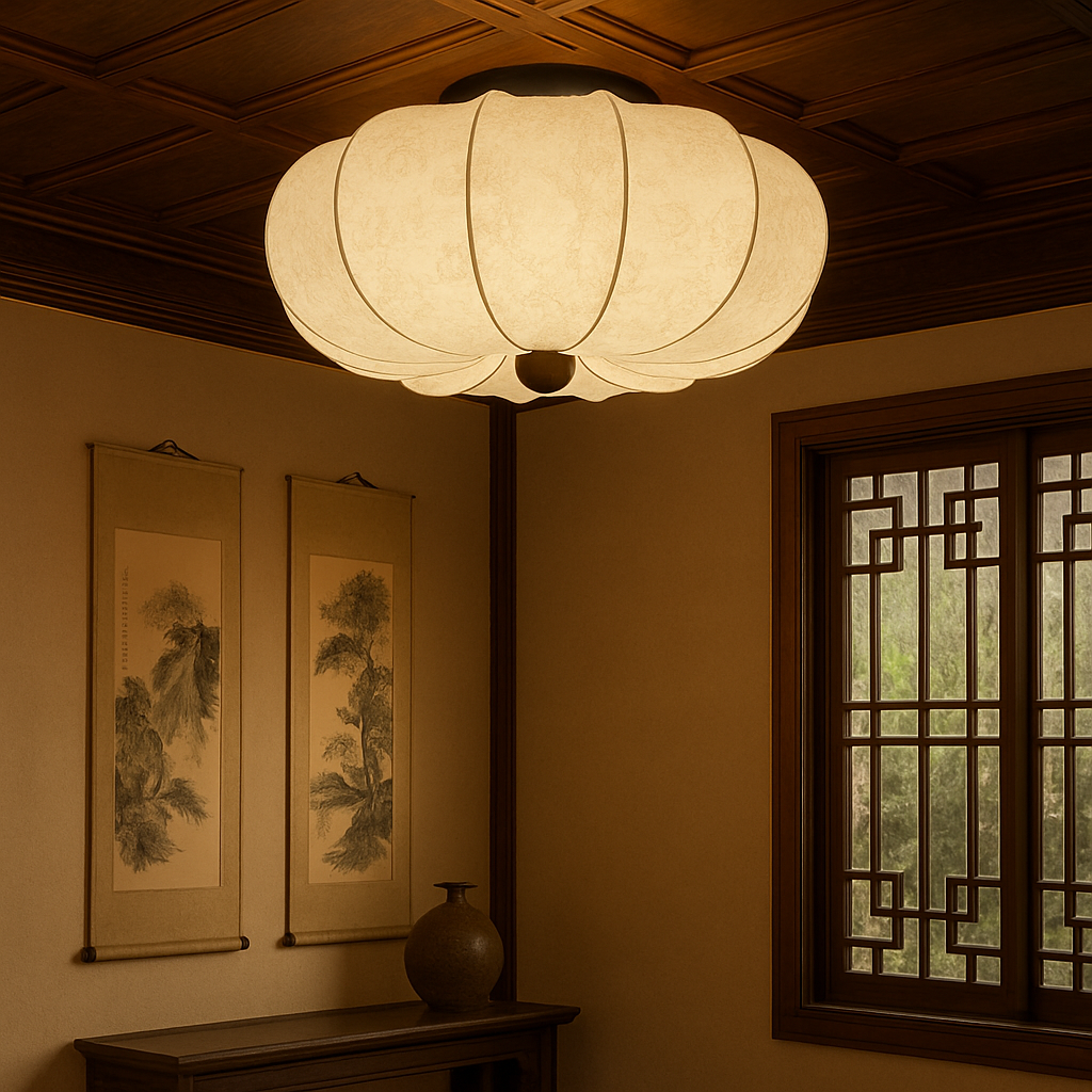 Retro Ceiling Lamp | Silk Shade with Medieval Design 4