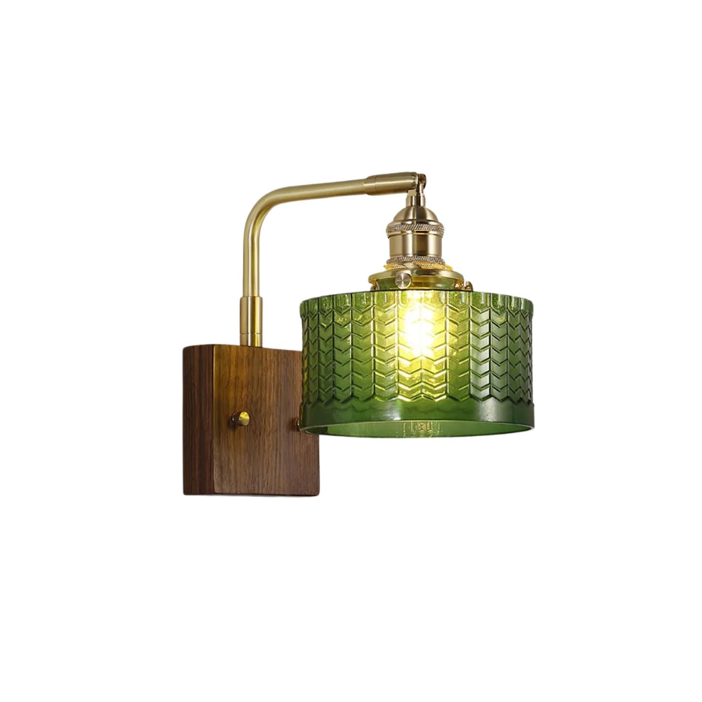 Retro Green Glass Wall Sconce | Elegant Design with Wooden Accent 1