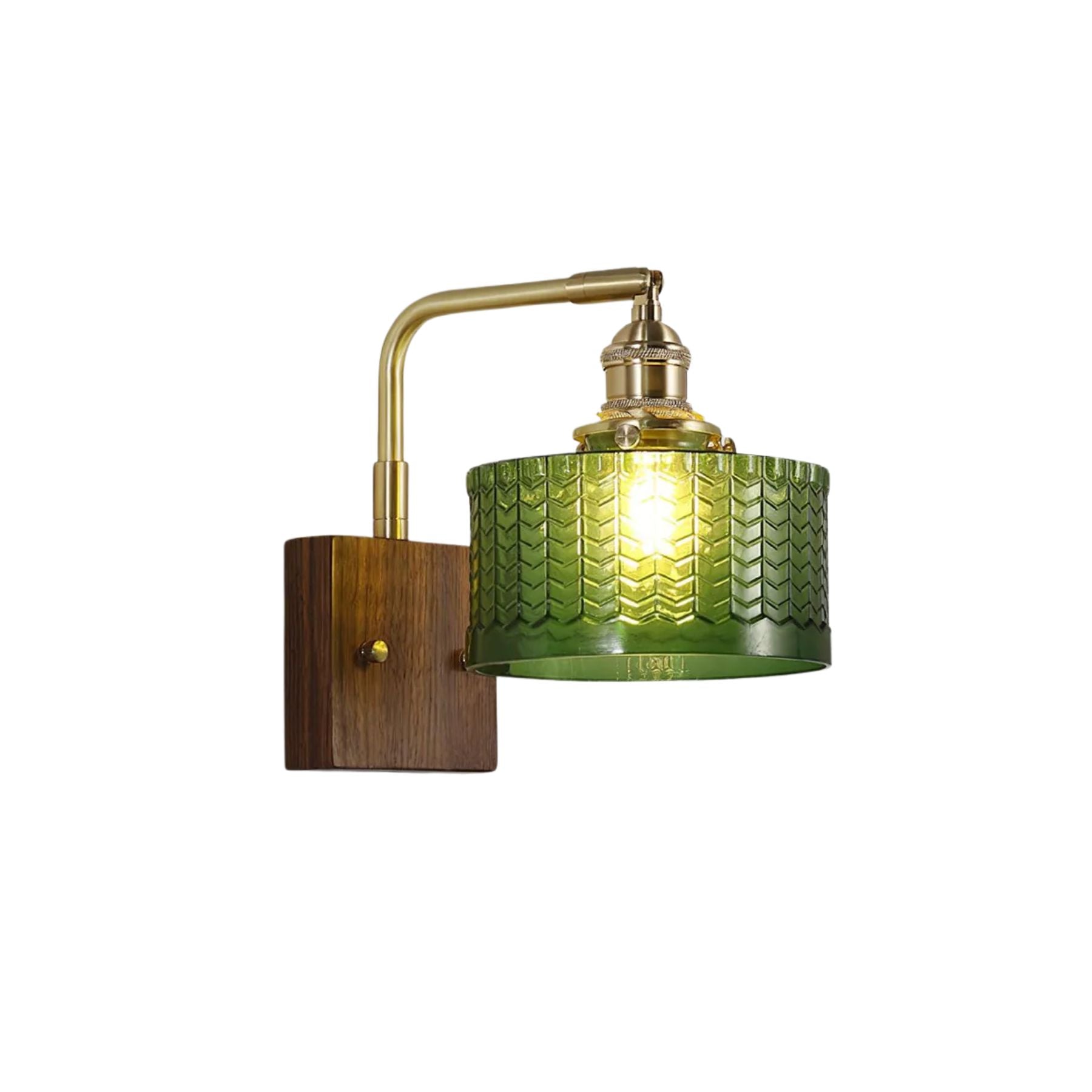 Retro Green Glass Wall Sconce | Elegant Design with Wooden Accent 1