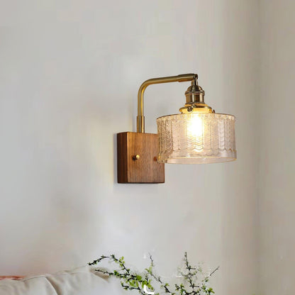 Retro Green Glass Wall Sconce | Elegant Design with Wooden Accent 3