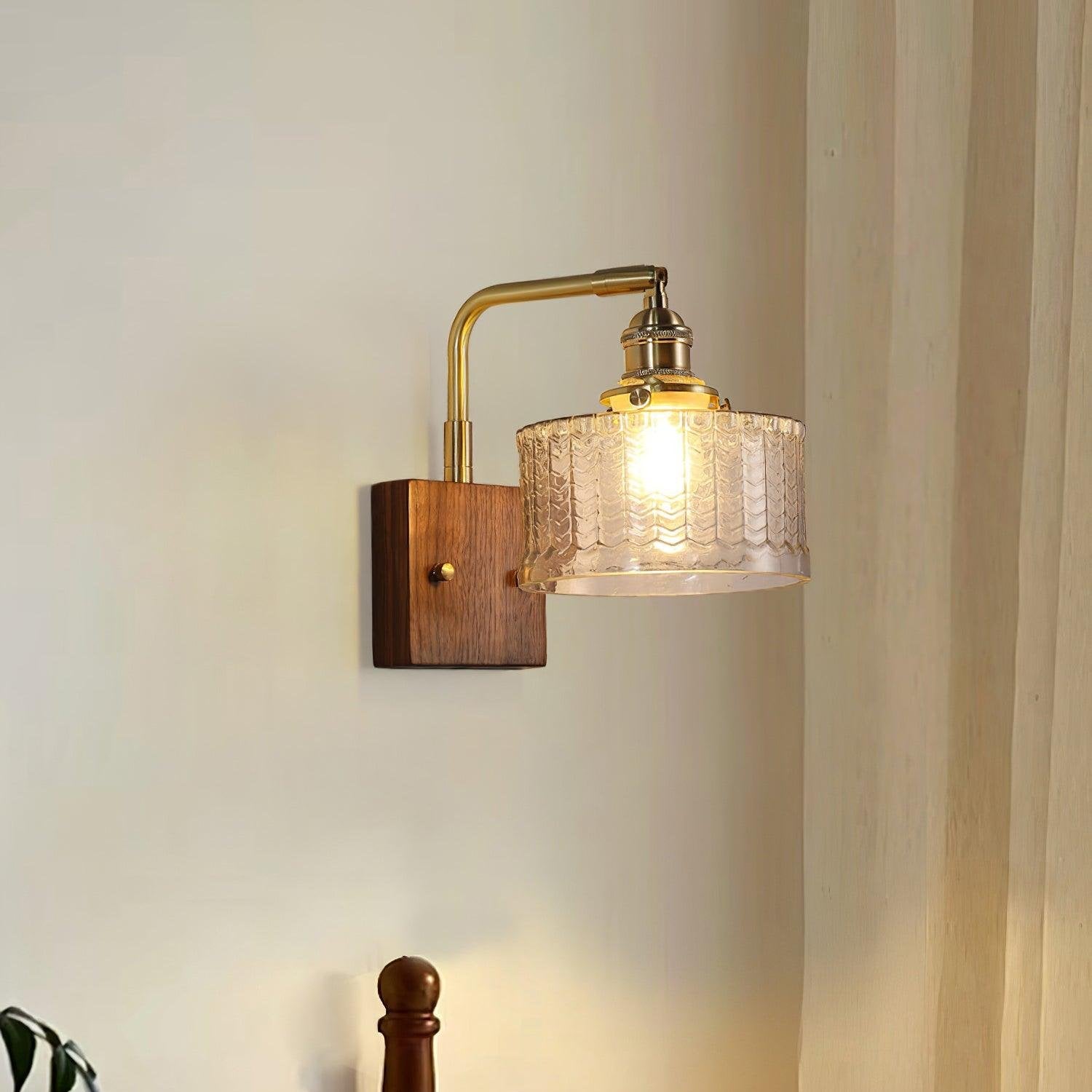 Retro Green Glass Wall Sconce | Elegant Design with Wooden Accent 5