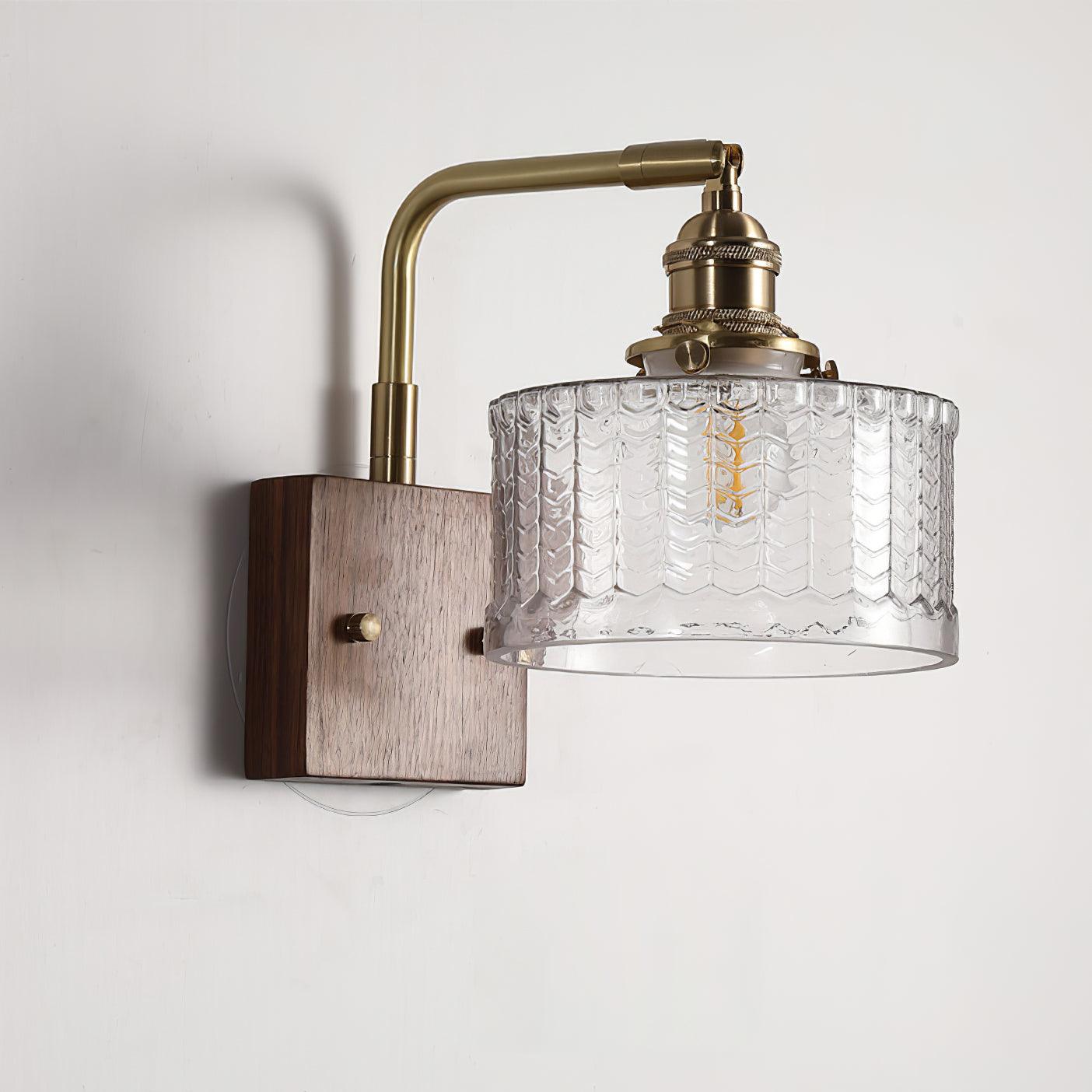 Retro Green Glass Wall Sconce | Elegant Design with Wooden Accent 7
