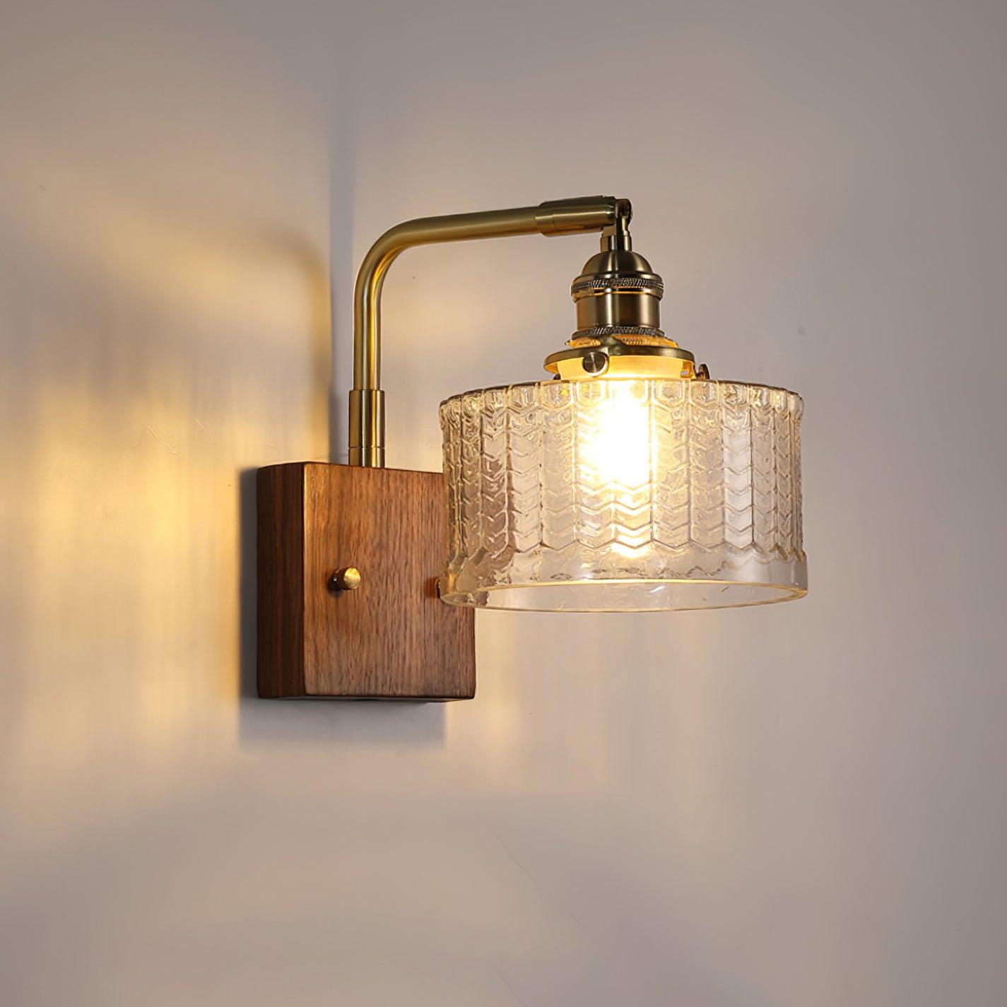 Retro Green Glass Wall Sconce | Elegant Design with Wooden Accent 8