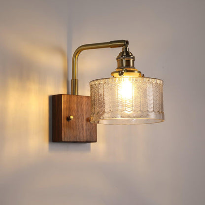 Retro Green Glass Wall Sconce | Elegant Design with Wooden Accent 8