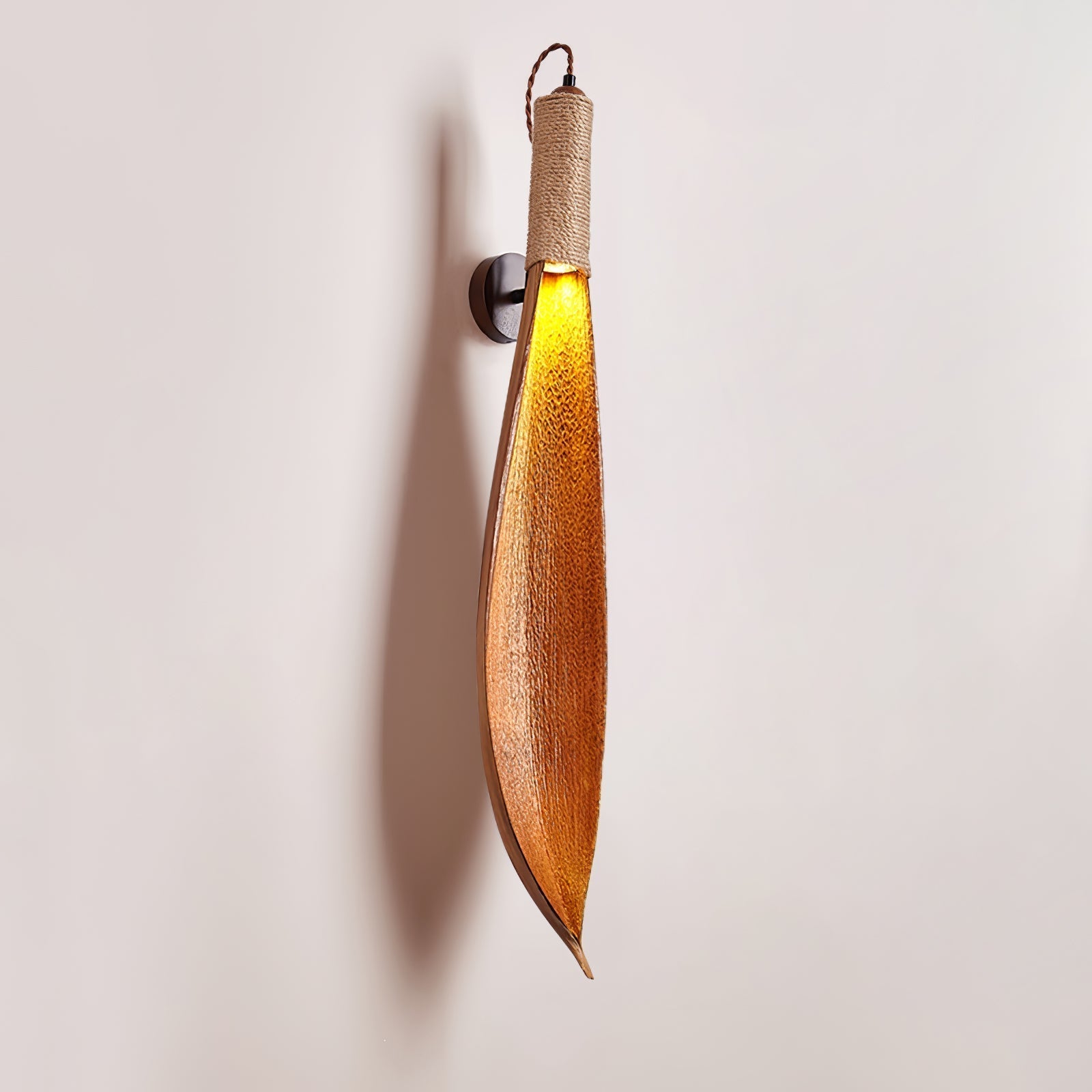 Rustic Wall Sconce Lighting | Organic Jute Design with Cocoa Leaves 0