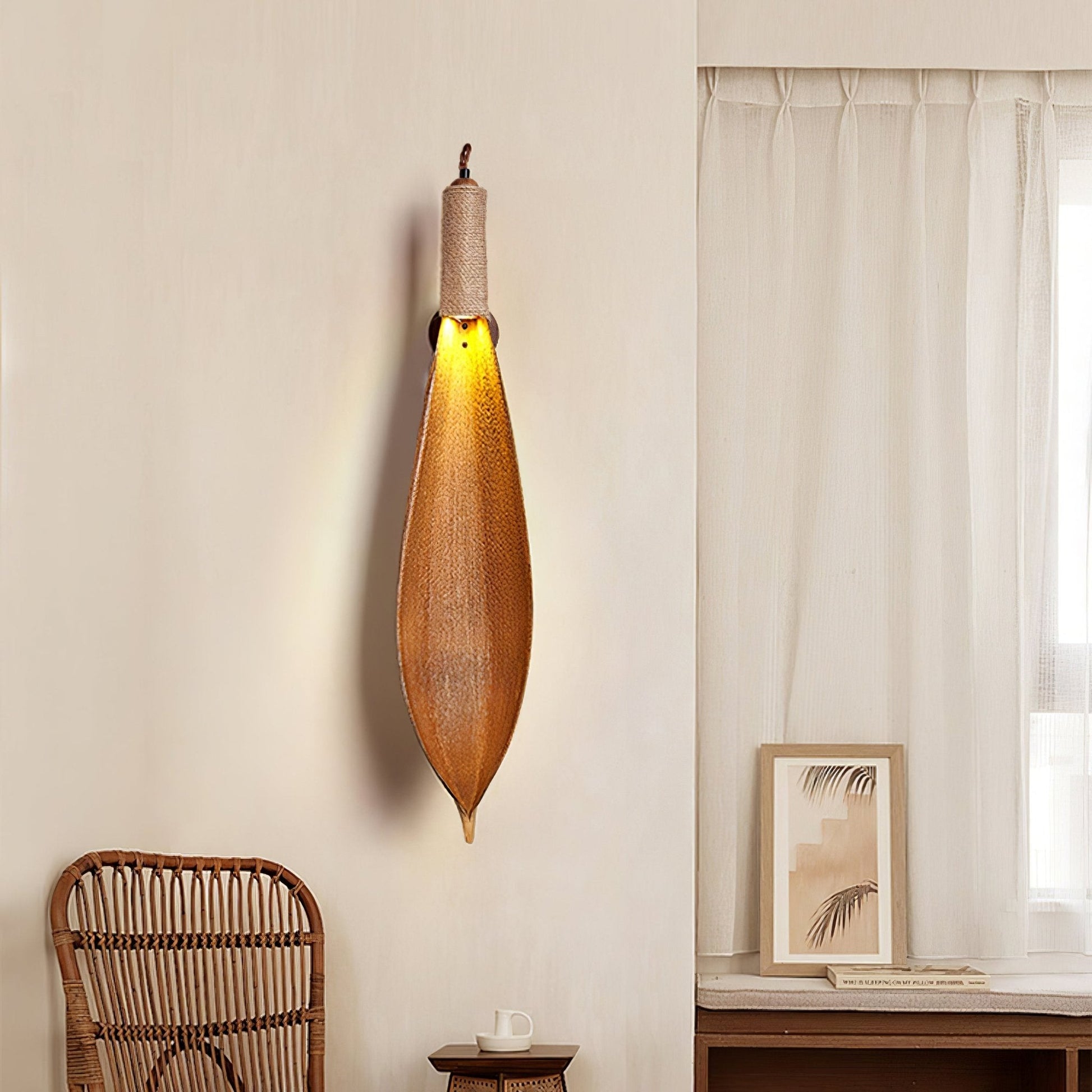 Rustic Wall Sconce Lighting | Organic Jute Design with Cocoa Leaves 4