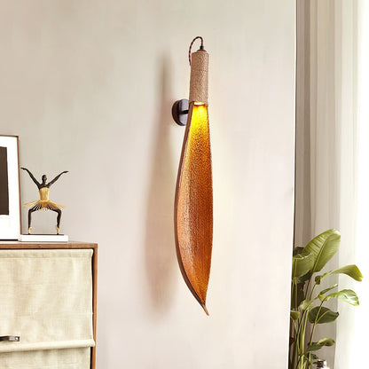 Rustic Wall Sconce Lighting | Organic Jute Design with Cocoa Leaves 5
