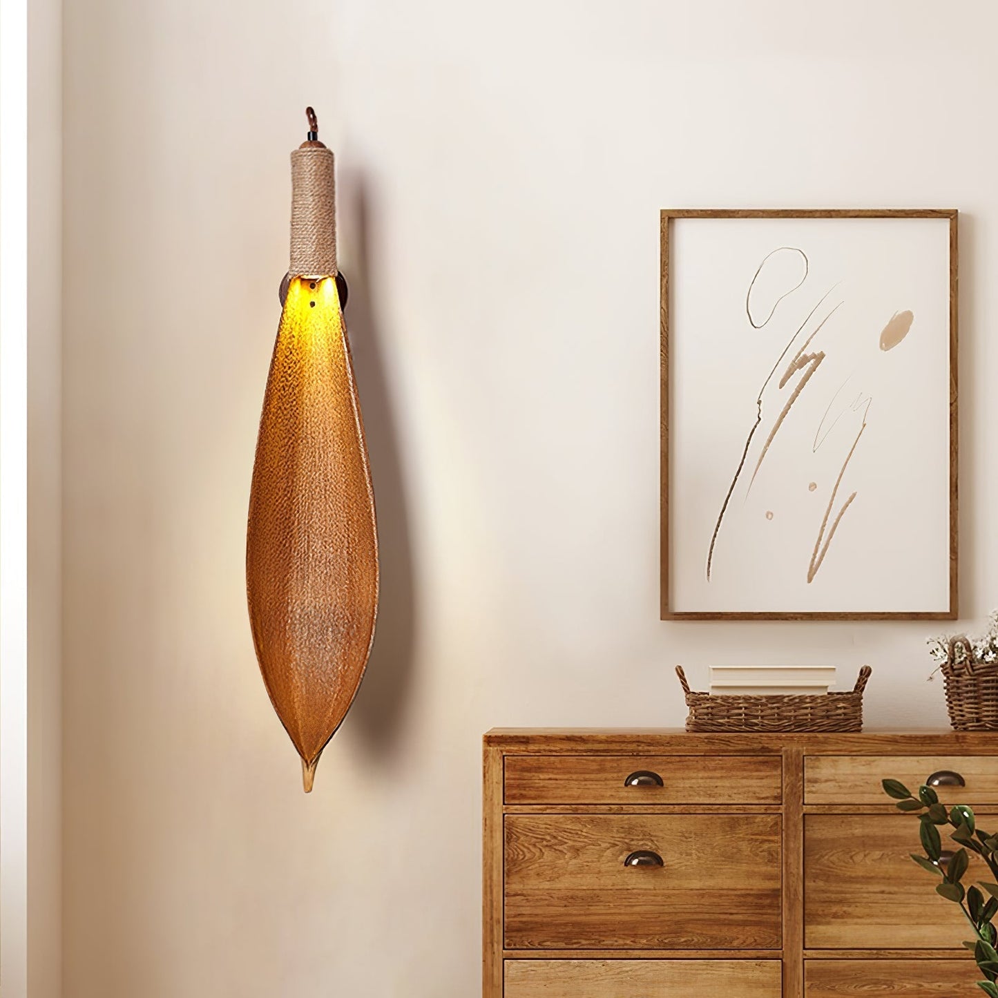 Rustic Wall Sconce Lighting | Organic Jute Design with Cocoa Leaves 8