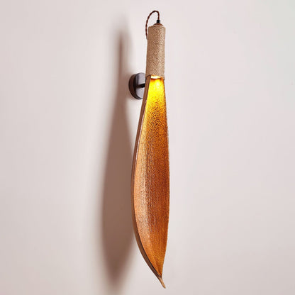 Rustic Wall Sconce Lighting | Organic Jute Design with Cocoa Leaves 9