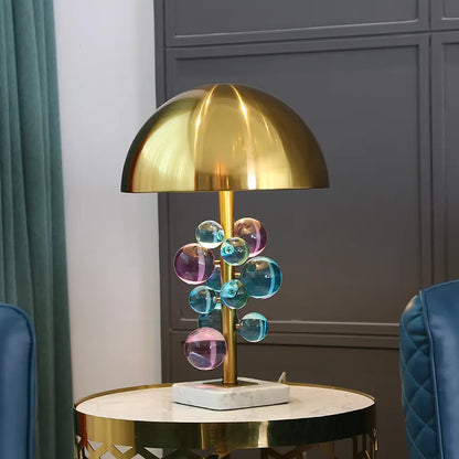 Copper Cascade Table Lamp Duo | Italian-Inspired Design with Colored Glass Spheres 3