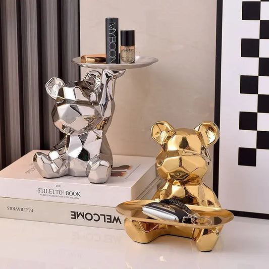 Geometric Bear Statue | Stylish Design with Built-in Storage Tray 1