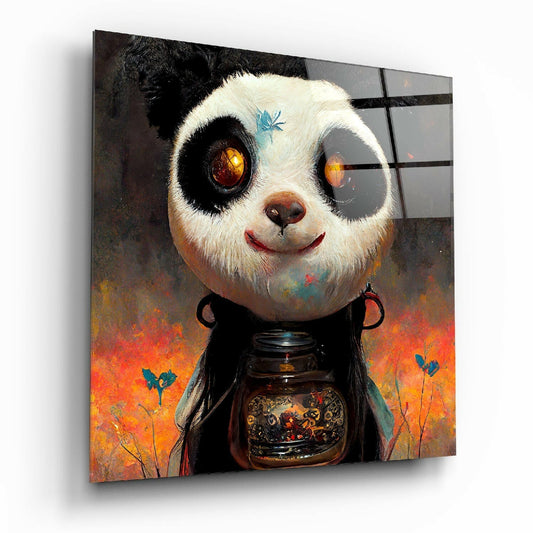 Panda Cup Glass Wall Art  || Designer Collection