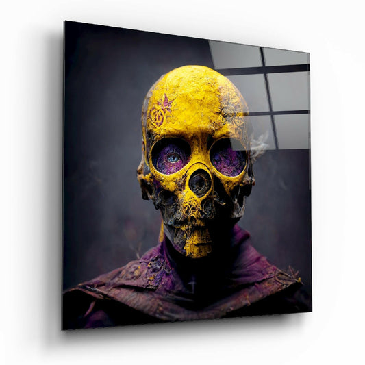 Yellow Mask Glass Wall Art  || Designer Collection