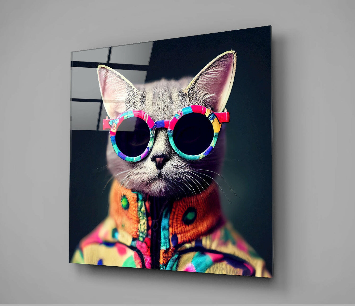 The Coolest Cat Glass Wall Art  || Designer Collection