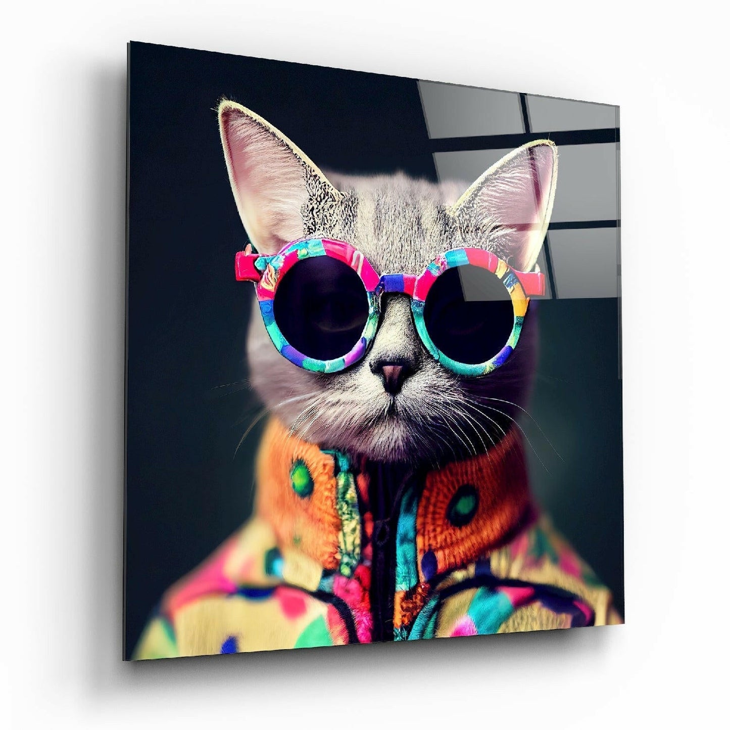 The Coolest Cat Glass Wall Art  || Designer Collection
