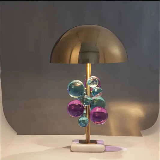 Copper Cascade Table Lamp Duo | Italian-Inspired Design with Colored Glass Spheres 1