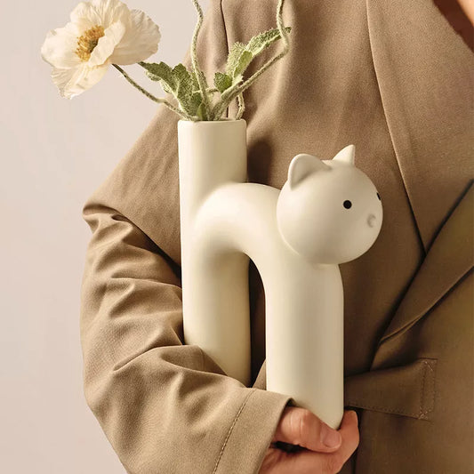 Cat-Themed Ceramic Vase | Unique Decor for Cat Lovers 1