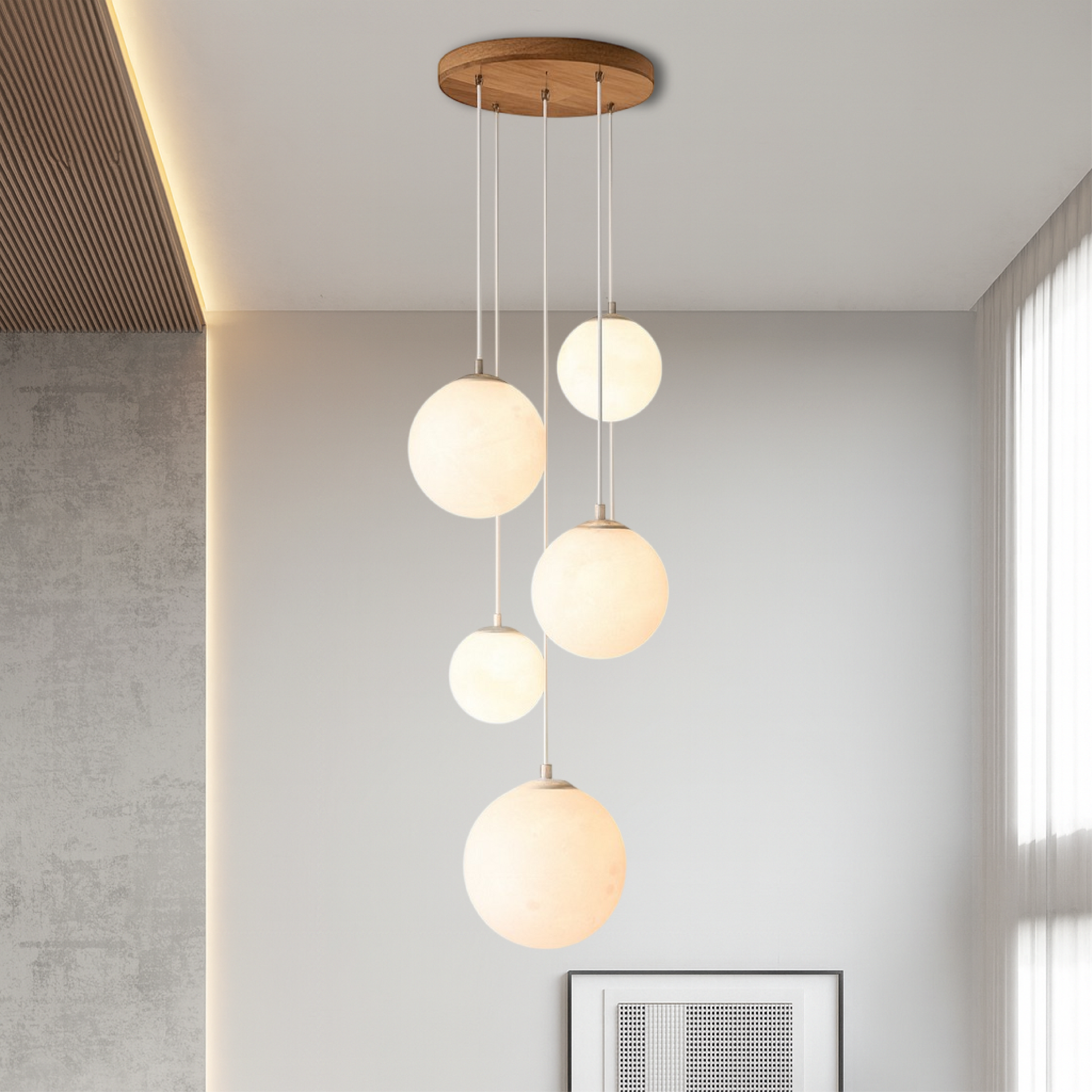 Scandinavian Chandelier | Moon Lamp for Staircase and Dining Room 2