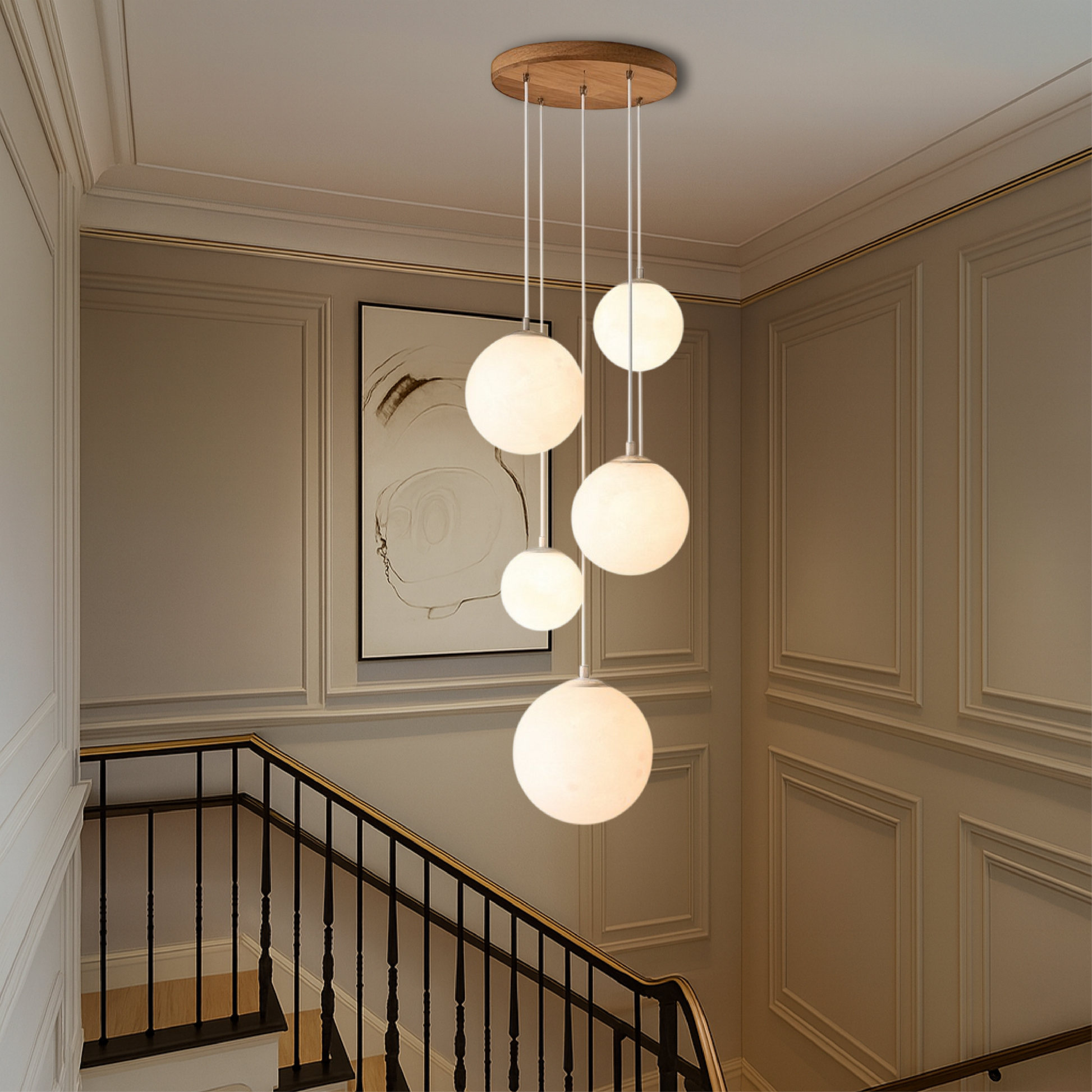 Scandinavian Chandelier | Moon Lamp for Staircase and Dining Room 4
