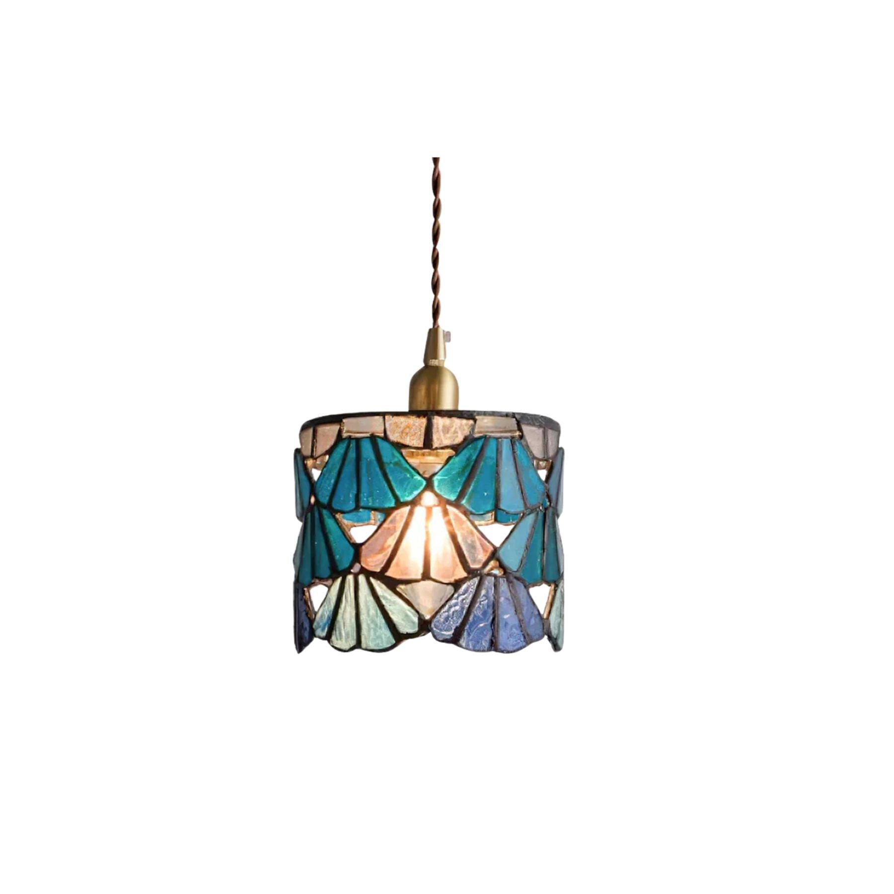 Tiffany Pendant Light | Handmade Glass Shade with Brass Detail 1