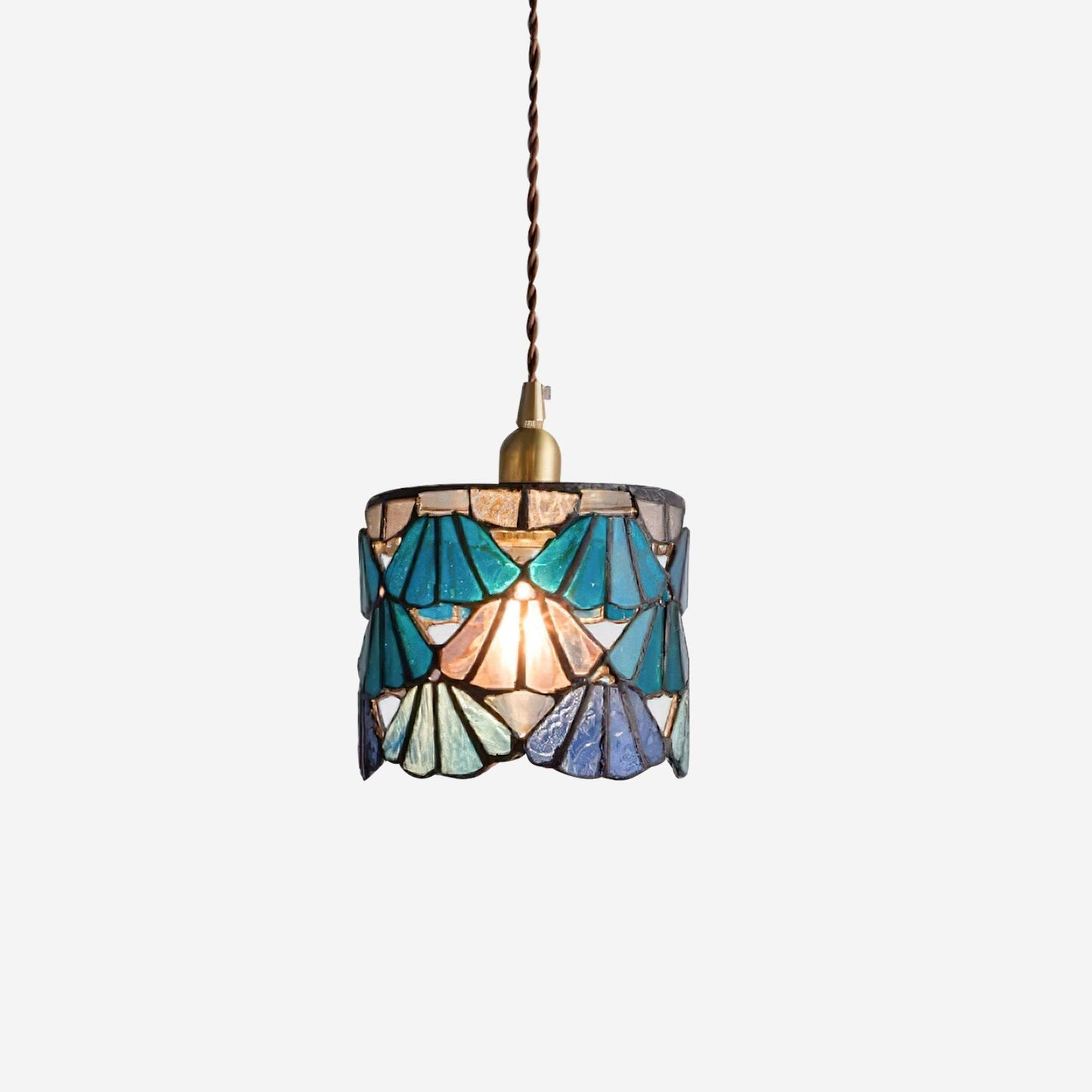 Tiffany Pendant Light | Handmade Glass Shade with Brass Detail 2
